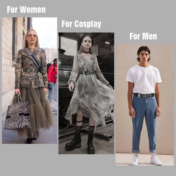 Grommet Leather Belt Detachable Chain Women Men Punk Rock Waist Belts for Pants - Picture 7 of 7